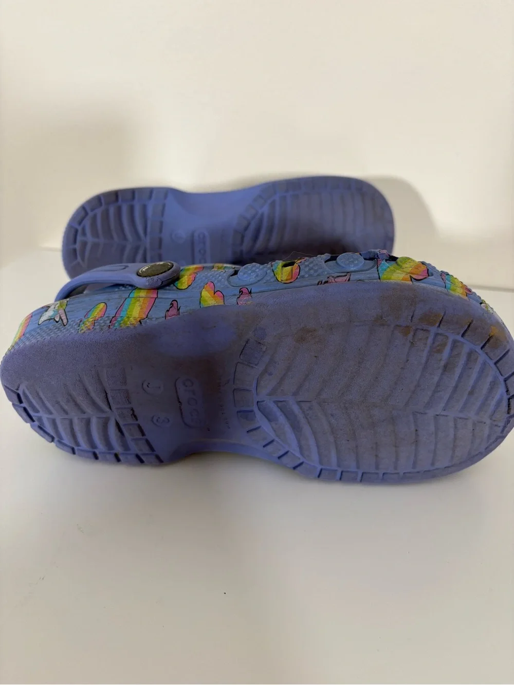 CROCS Kids Purple Clog with Rainbow Hearts & Unicorns